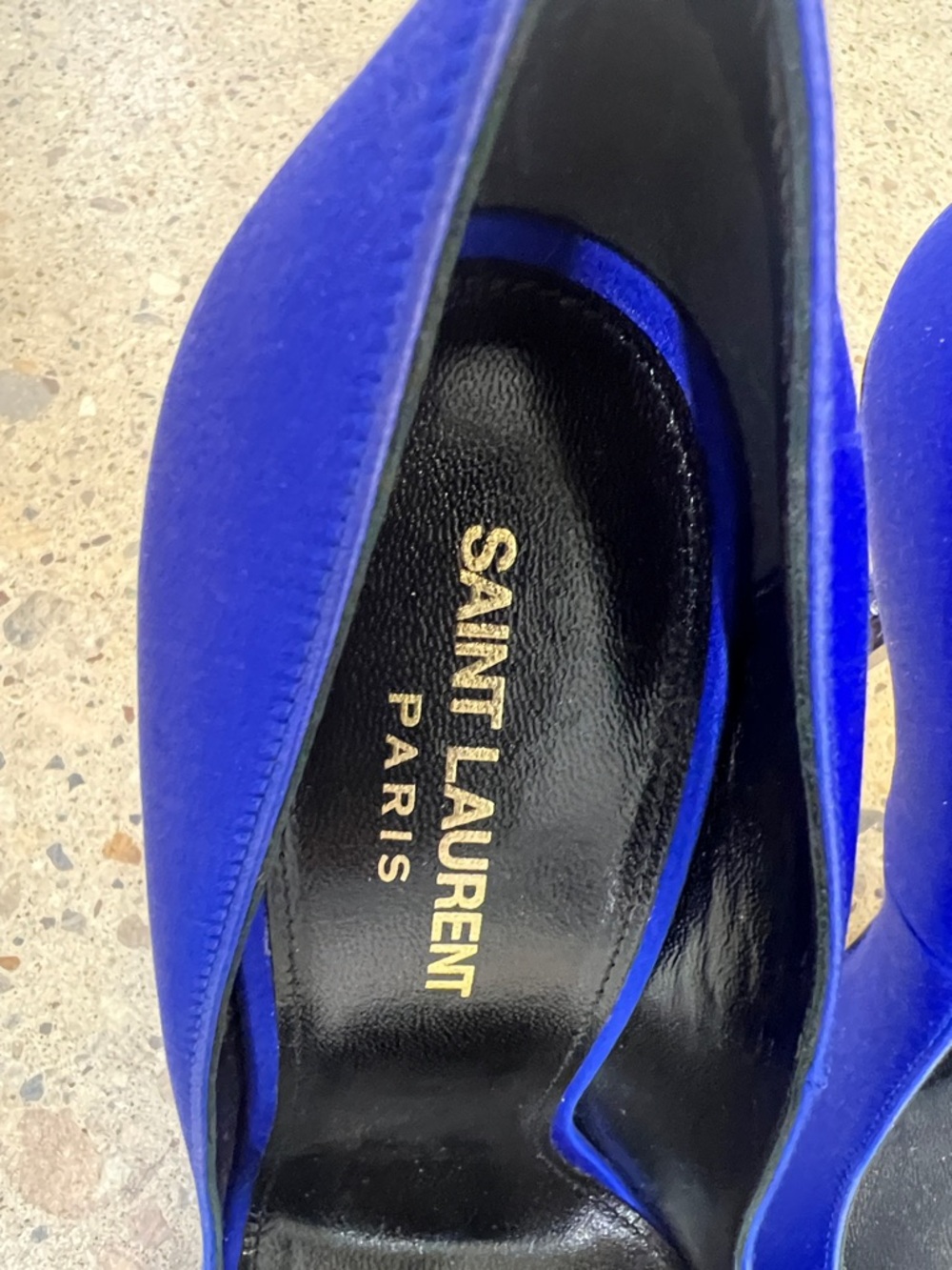 Saint Laurent Cobalt Blue Satin Pointed-Toe Pumps with Crystal Tips - Picture 2 of 6